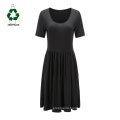 Ladies can customize Rpet knitted dresses recyclable polyester swing skirt with elastic pleats at the waist